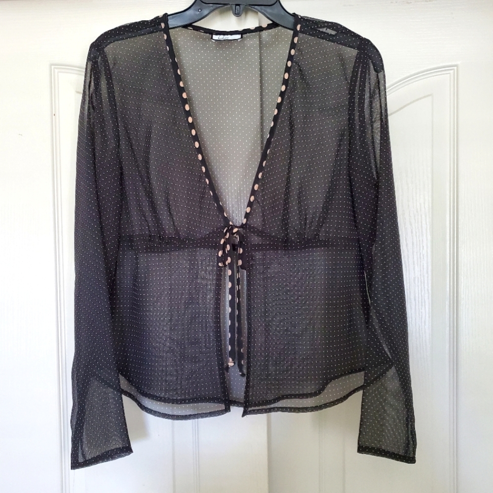 4/$20 🦋 Black Sheer Long Sleeve Open Tie Top